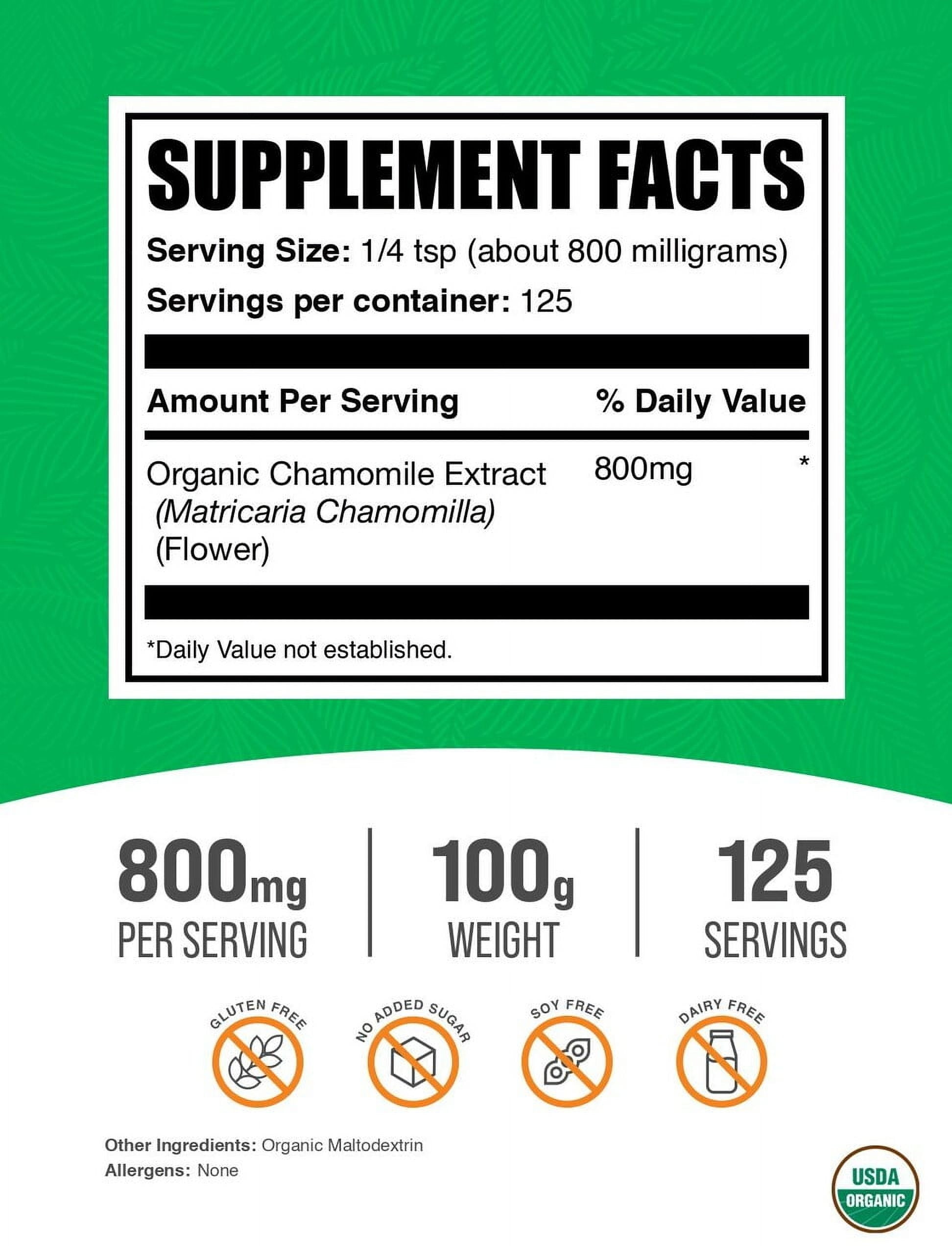 Bulksupplements Organic Chamomile Extract Powder- 800Mg per Serving - 100 Grams (3.5 Oz) - 125 Servings